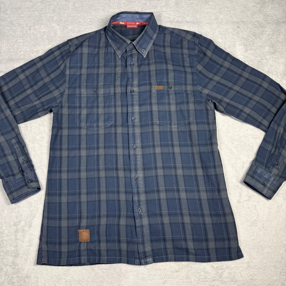 Indian Motorcycle Button Down Shirt Mens Medium Blue Plaid Long Sleeve Moto